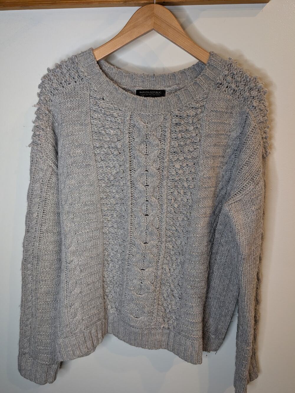 Banana Republic Italian Yarn Cable Knit Sweater Grey Merino Wool Alpaca Large